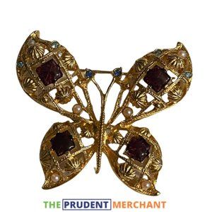 Women's Gold Toned & Brown Squares Fashion Brooch with Pearl-like